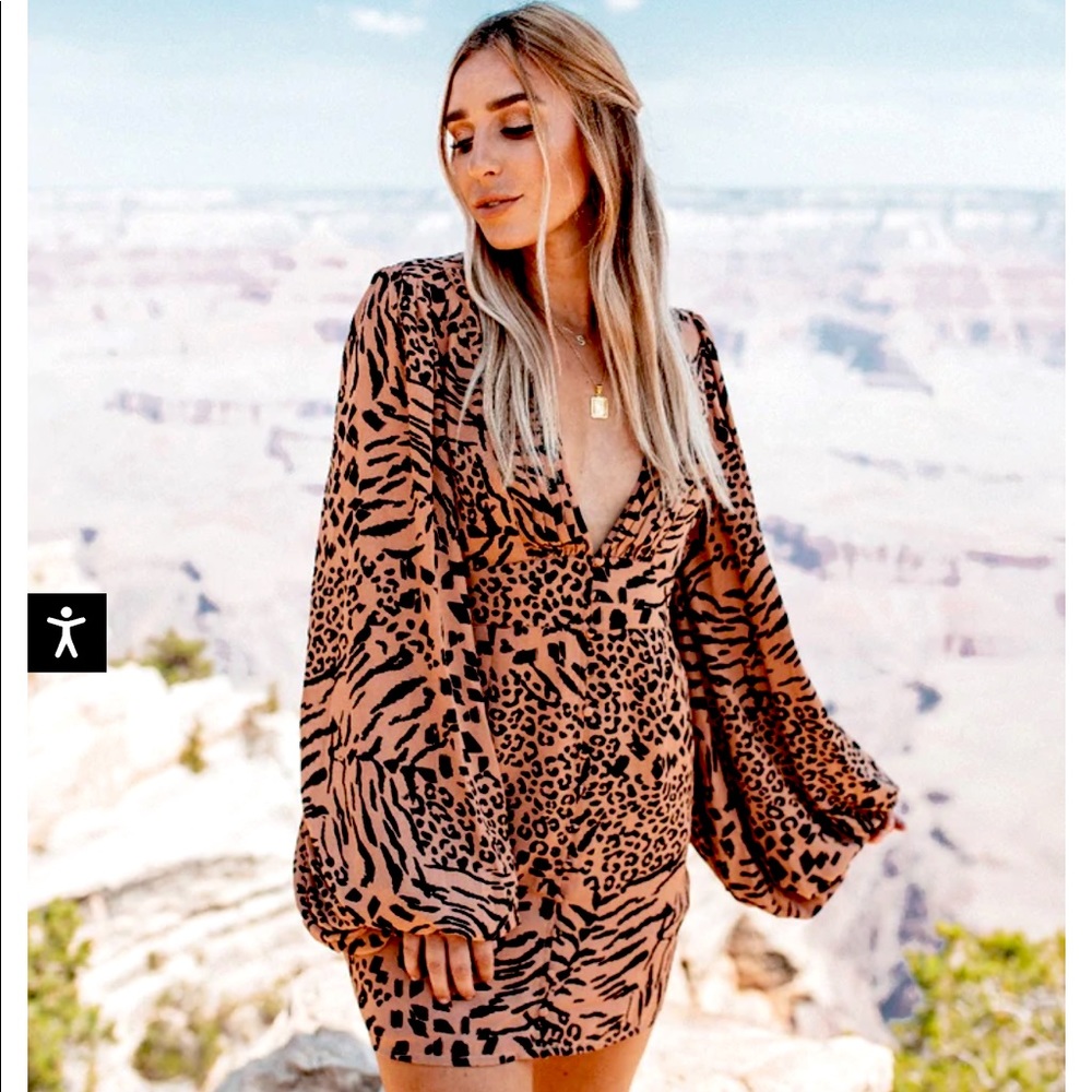 Animal Print ballon/statement sleeve button mini statement dress by Buddy Love